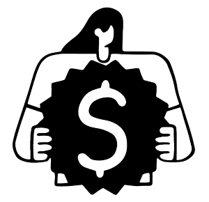 A drawing of a person holding a dollar sign.
